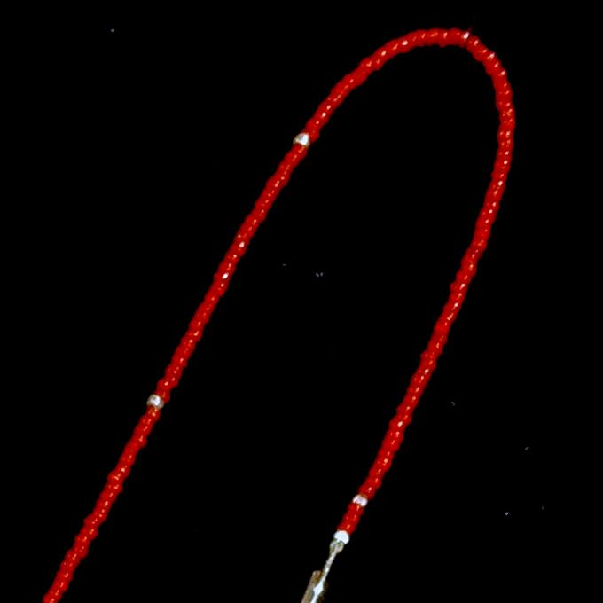 LARRY SMITH ANTIQUE RED GLASS BEAD NECKLACE Silver