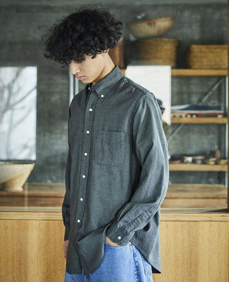 orSlow STANDARD BUTTON DOWN SHIRT SOFT SUBTLY BRUSHED MINI CHECK CHARCOAL GRAY