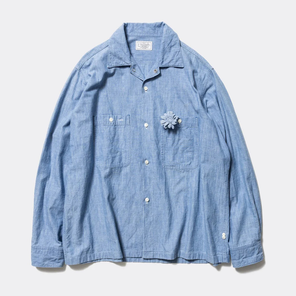 トップス Unlikely2025SS Open Collar Work Chambray Unlikely Open Collar Work Chambray with Flower – unexpected store