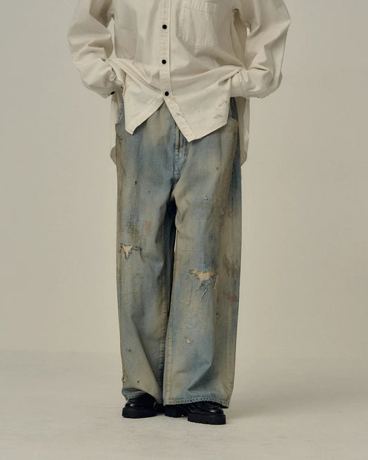 ANCELLM  DENIM PANTS #04 AGING01 (INDIGO)