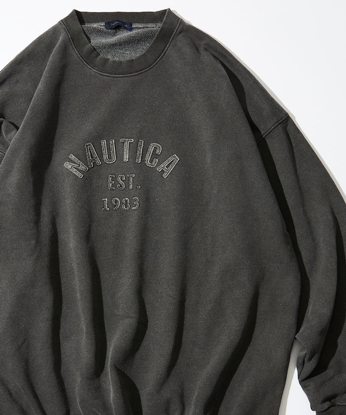 NAUTICA JAPAN Pigment Dyed Felt Patch Arch Logo Crewneck Sweatshirt