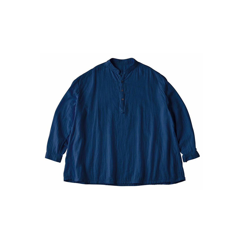 Porter Classic SUVIN GOLD GAUZE STAND COLLAR LONG SMOCK SHIRT
