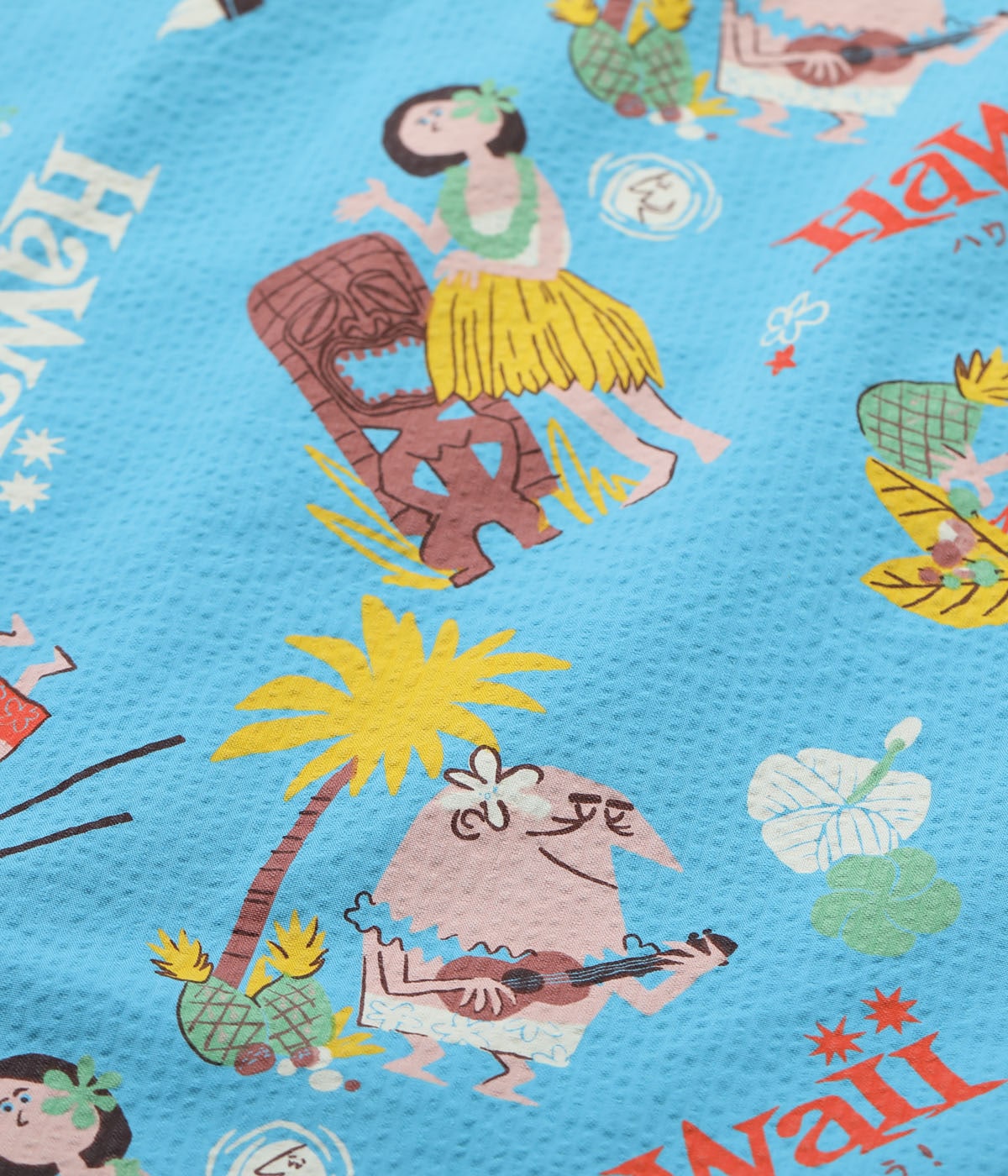 SUN SURF COTTON SEERSUCKER OPEN SHIRT “TRIP TO HAWAII” by 柳原良平 with MOOKIE