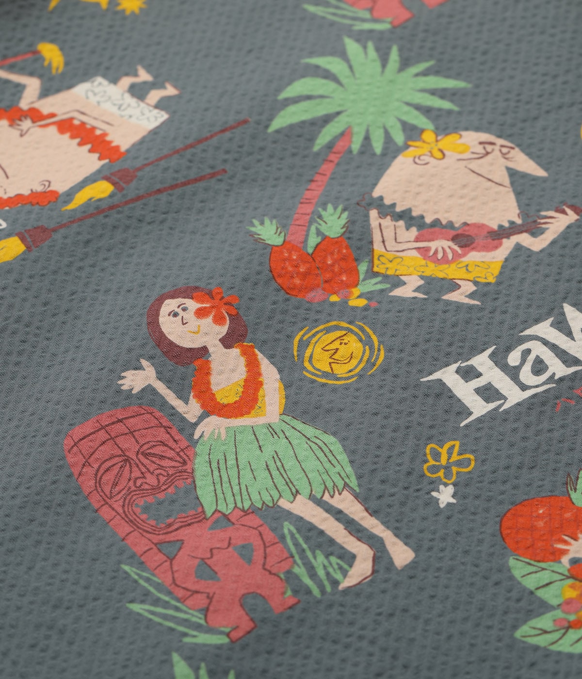 SUN SURF COTTON SEERSUCKER OPEN SHIRT “TRIP TO HAWAII” by 柳原良平 with MOOKIE
