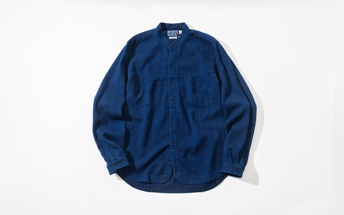 BLUE BLUE JAPAN Casezomesashiko band collar long sleeve shirt