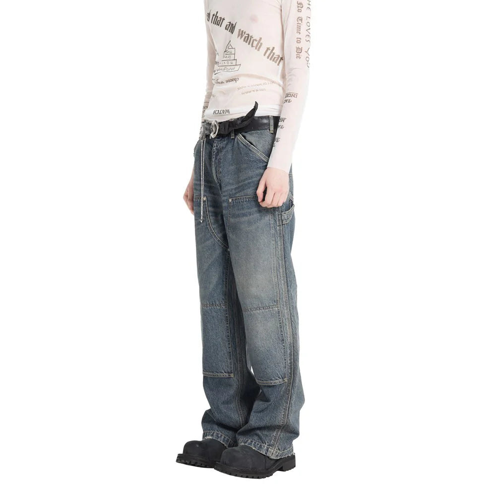 DAIRIKU Vintage Washed Painter Denim Wide Pants
