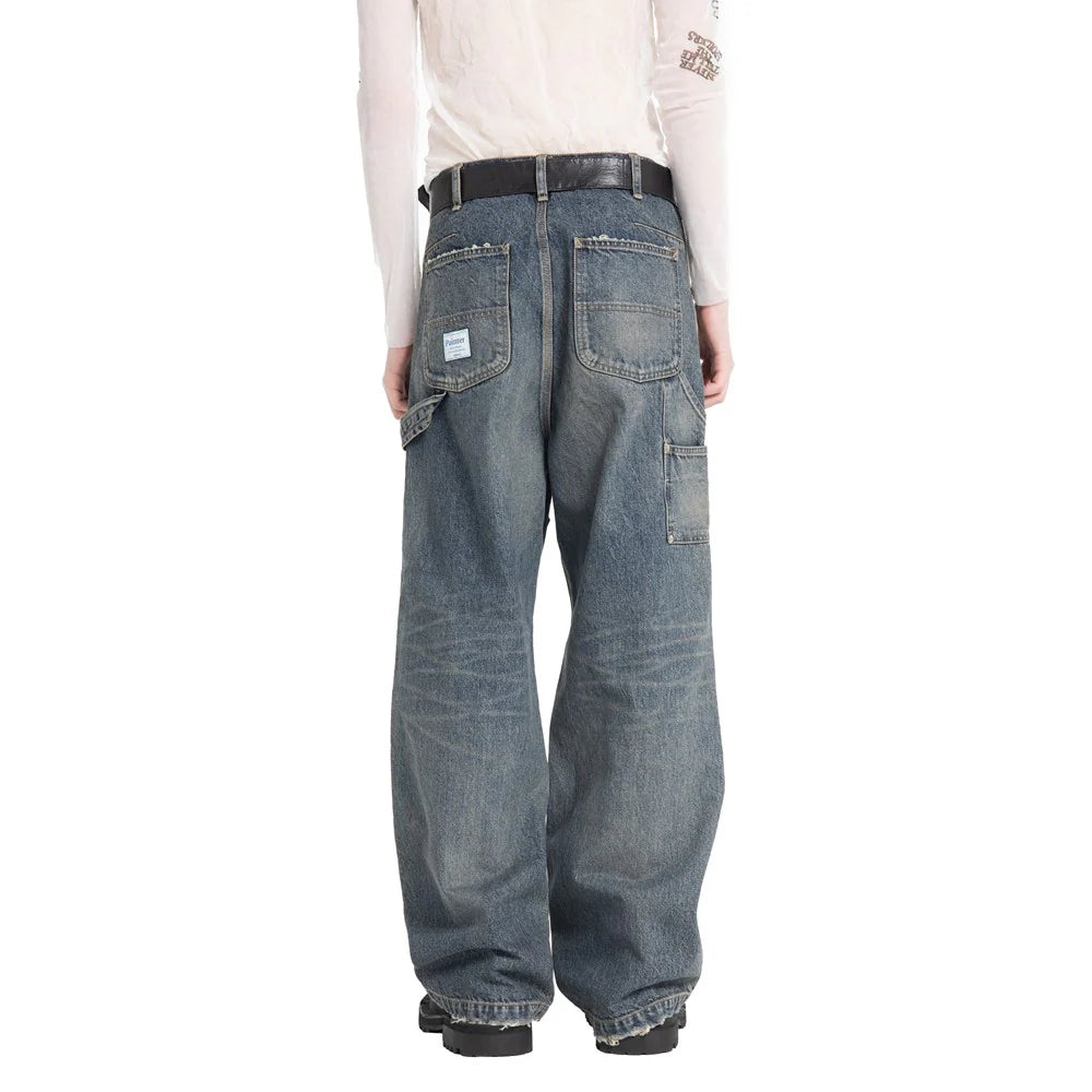 DAIRIKU Vintage Washed Painter Denim Wide Pants