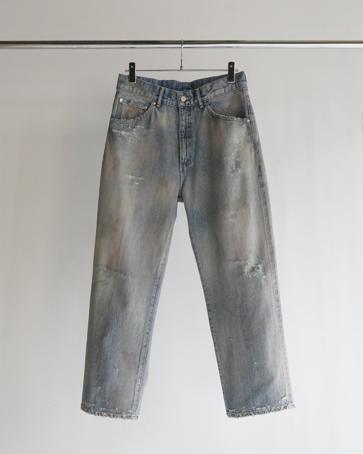 ANCELLM P/DAMAGE DENIM STRAIGHT 5P PANTS