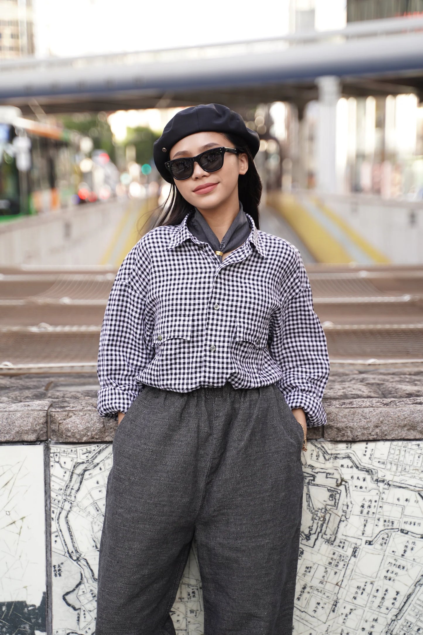 Porter Classic ROLL UP LINEN GINGHAM CHECK SHIRT