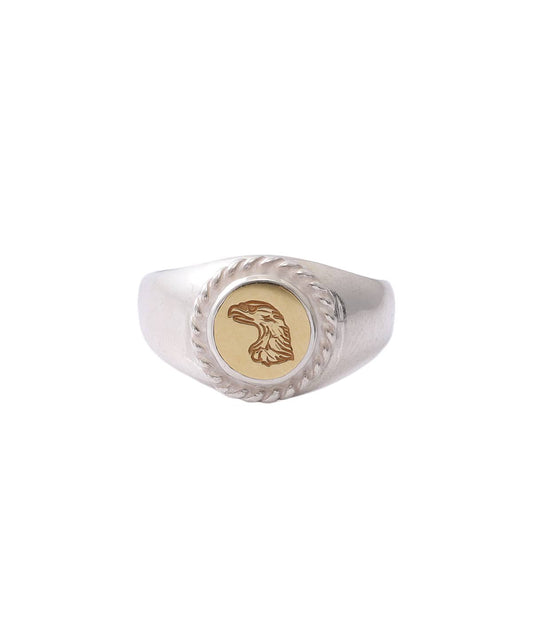 LARRY SMITH KARAKUSA EAGLE HEAD STAMPED RING (18K GOLD ACCENT) No. 36