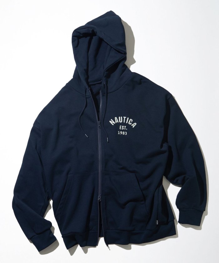 NAUTICA JAPAN Felt Patch Arch Logo Full Zip Sweat Hoodie