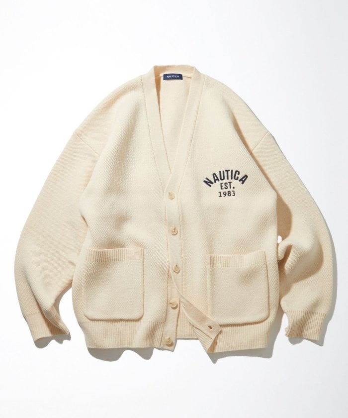 NAUTICA JAPAN Felt Patch Arch Logo V-neck Cardigan