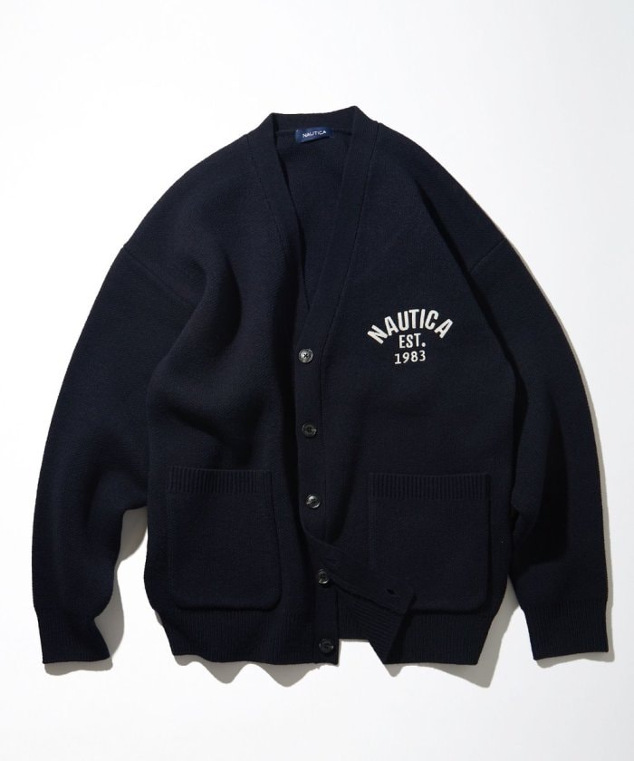 NAUTICA JAPAN Felt Patch Arch Logo V-neck Cardigan