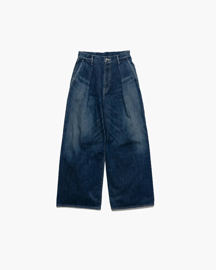 Graphpaper Selvage Denim Two Tuck Wide Pants - DARK FADE