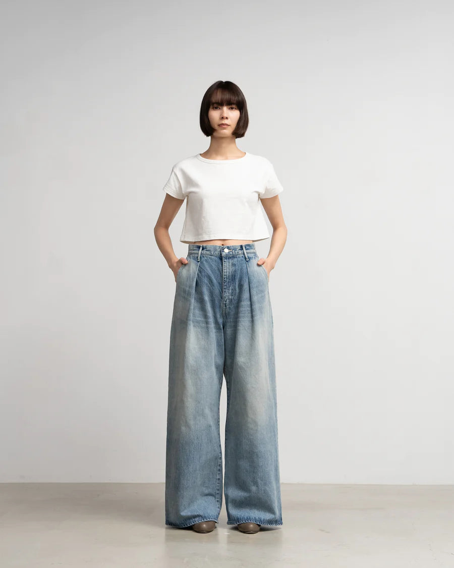 Graphpaper Selvage Denim Two Tuck Wide Pants - LIGHT FADE