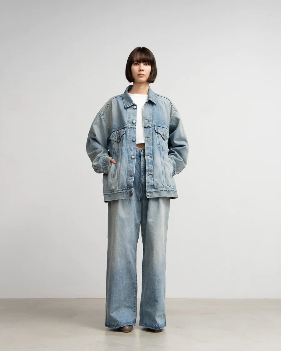 Graphpaper Selvage Denim Two Tuck Wide Pants - LIGHT FADE