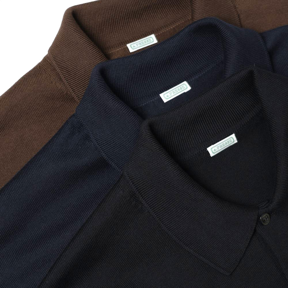 A.PRESSE Cotton Knit L/S Polo Shirts