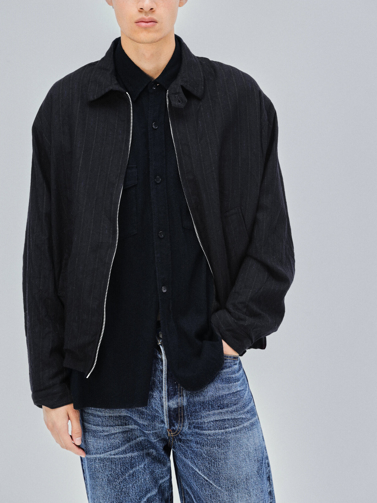 KAPTAIN SUNSHINE Wool Stripe Zip Blouson