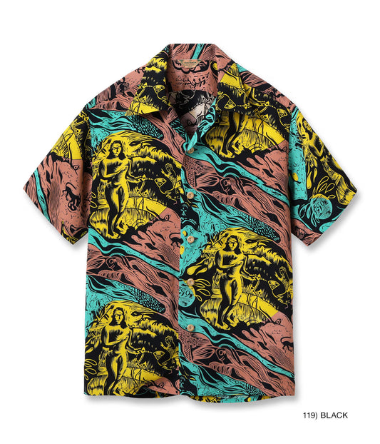 SUN SURF RAYON HAWAIIAN SHIRT SPECIAL EDITION “GAUGUIN WOODCUT MYSTIC”