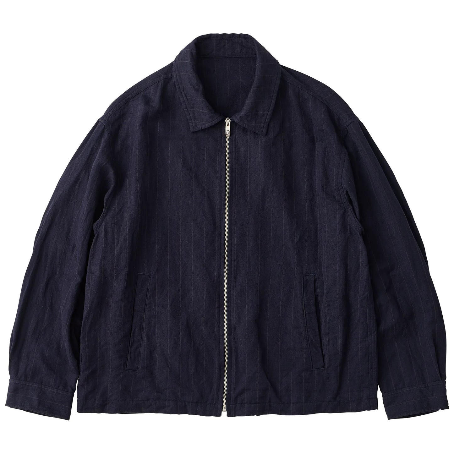 Porter Classic PIN STRIPE LINEN COTTON ZIP UP JACKET W / LOVE & PEACE SILVER