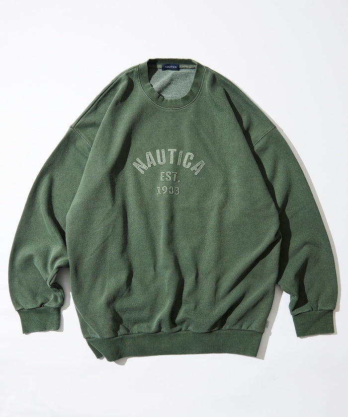 NAUTICA JAPAN Pigment Dyed Felt Patch Arch Logo Crewneck Sweatshirt