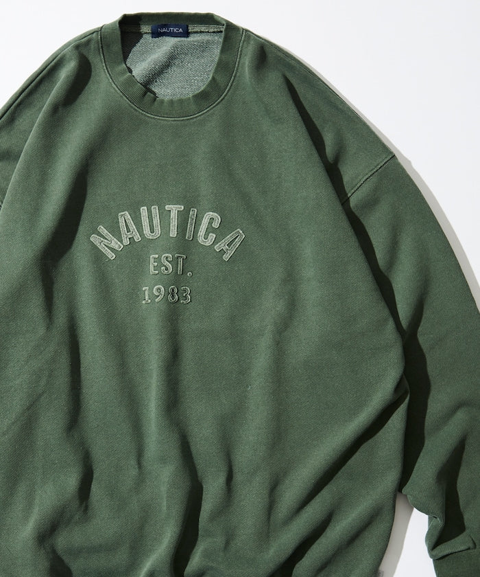 NAUTICA JAPAN Pigment Dyed Felt Patch Arch Logo Crewneck Sweatshirt