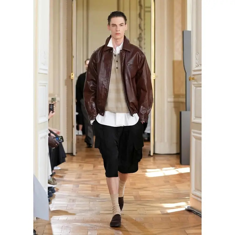 ssstein Cow Leather Vintage Zip Jacket