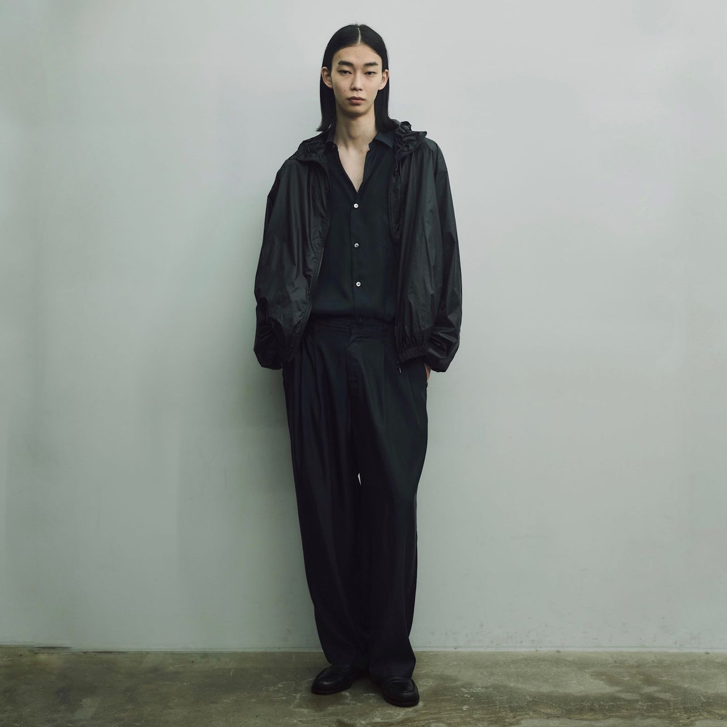 ssstein PURE SILK TAFTA SHIRRED ZIP HOOD JACKET
