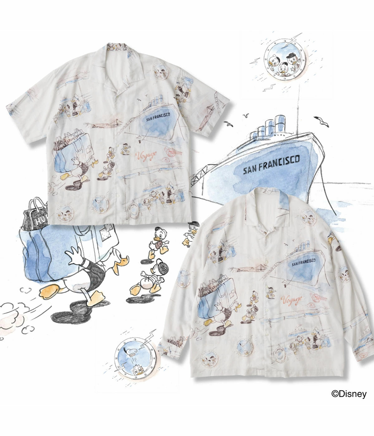 Porter Classic DISNEY M&F PC ORIGINAL ART COLLECTION ALOHA LONG SHIRT SAN FRANCISCO
