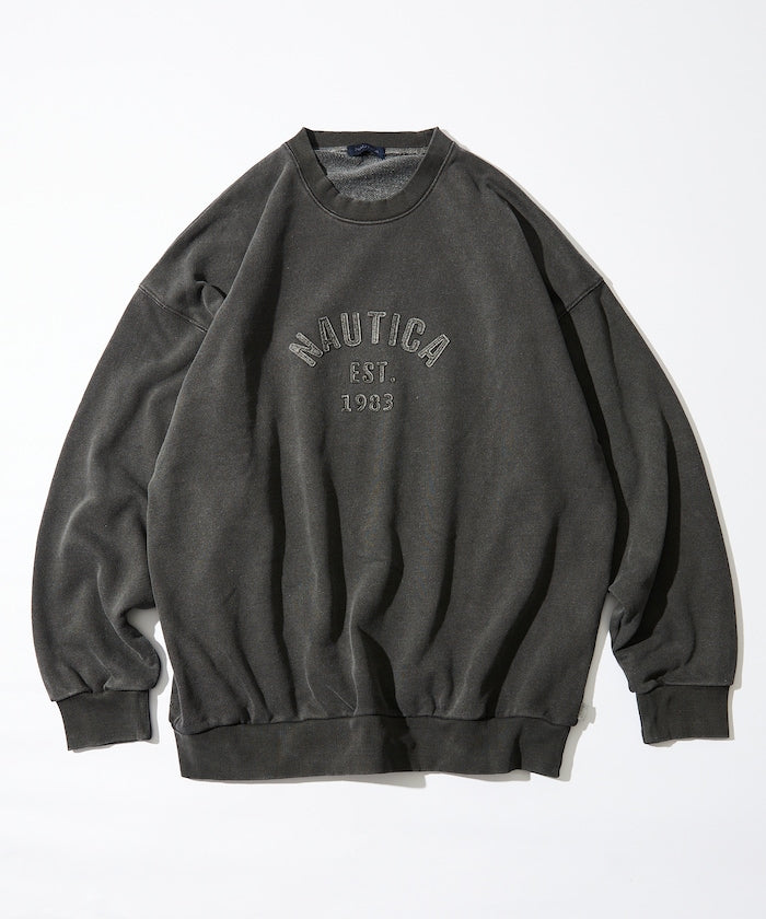 NAUTICA JAPAN Pigment Dyed Felt Patch Arch Logo Crewneck Sweatshirt