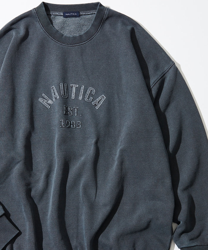 NAUTICA JAPAN Pigment Dyed Felt Patch Arch Logo Crewneck Sweatshirt