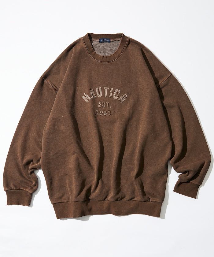 NAUTICA JAPAN Pigment Dyed Felt Patch Arch Logo Crewneck Sweatshirt