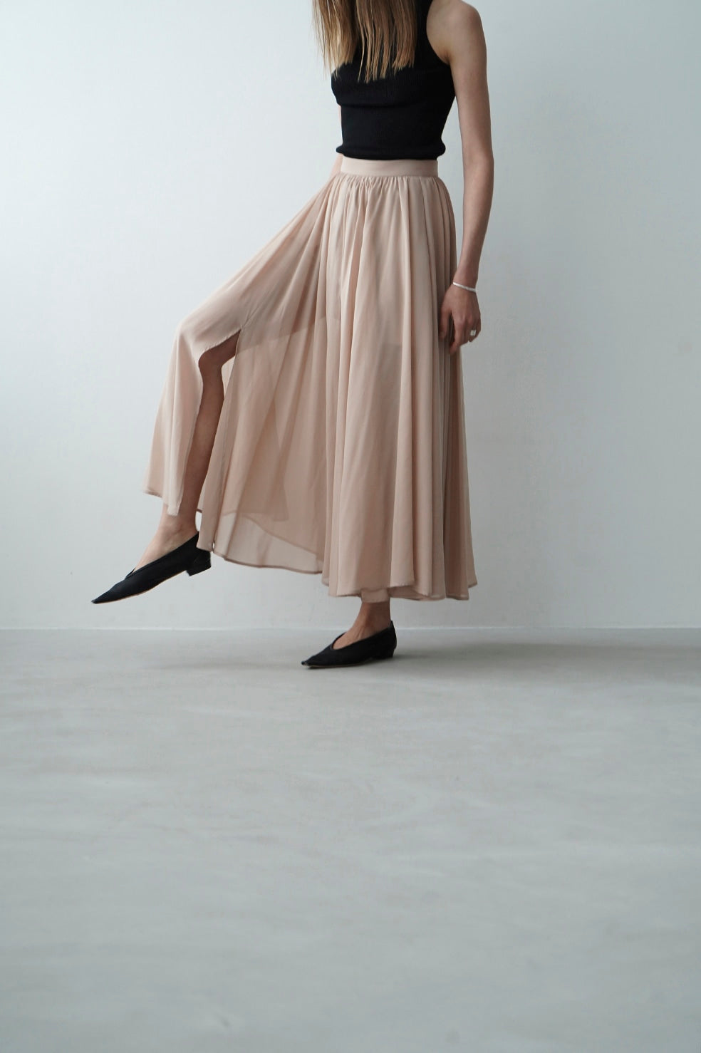 CLANE SHIEER SLIT SKIRT-