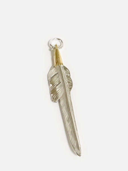 LARRY SMITH EAGLE HEAD KAZEKIRI FEATHER PENDANT No. 47 LARGE 18K GOLD ACCENT