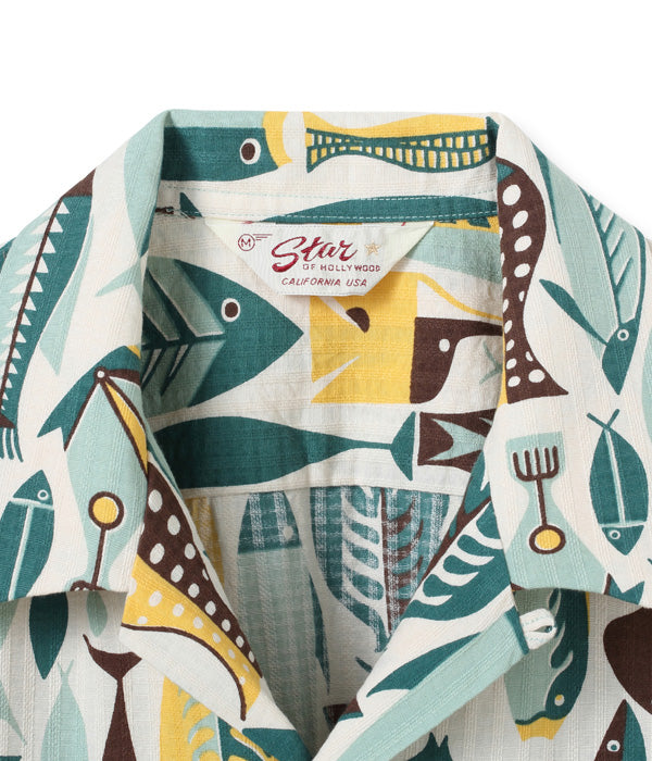 STAR OF HOLLYWOOD DOBBY COTTON OPEN SHIRT “FISH”