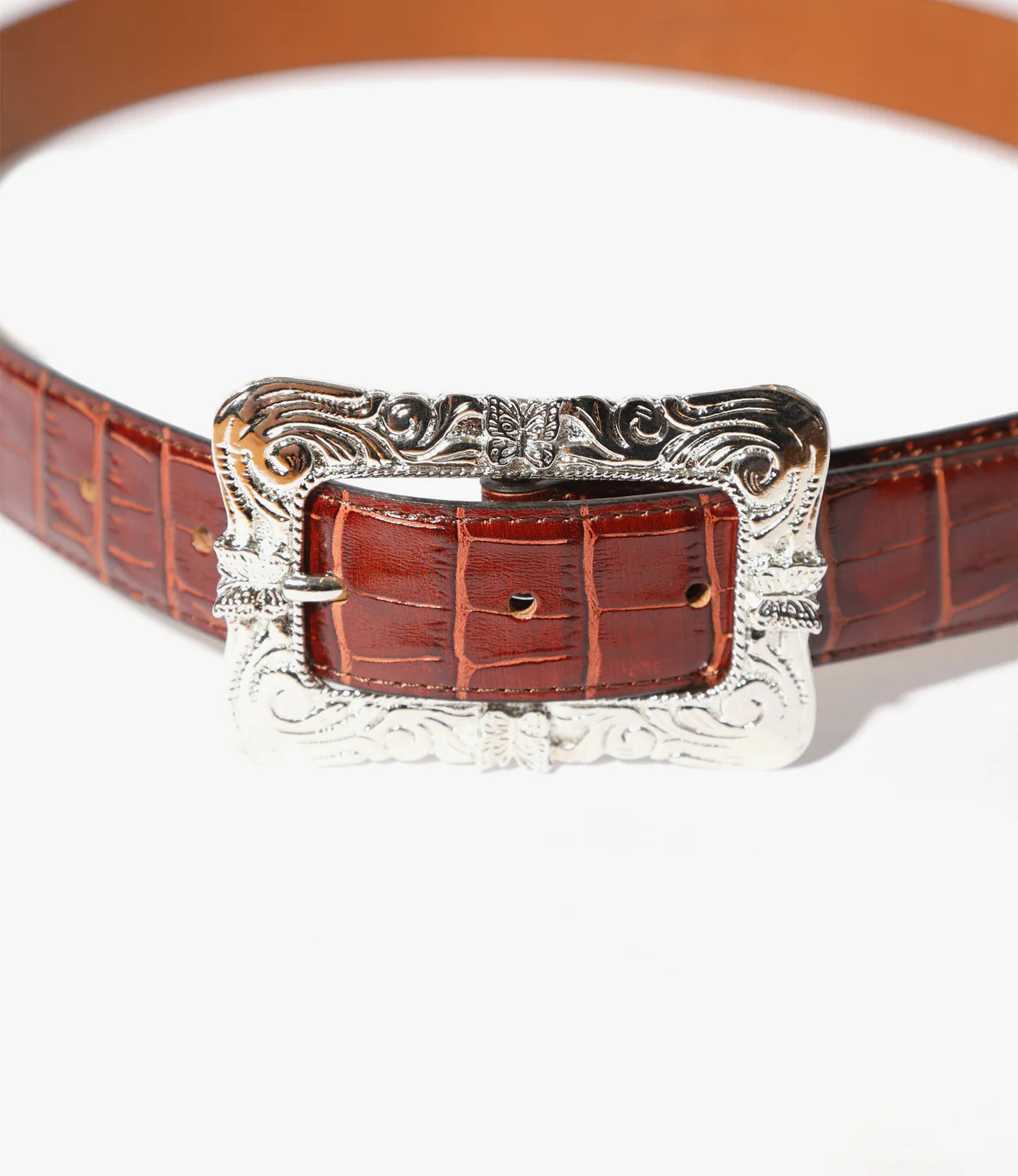 Needles Papillon Square Buckle Belt - Crocodile Embossed Leather