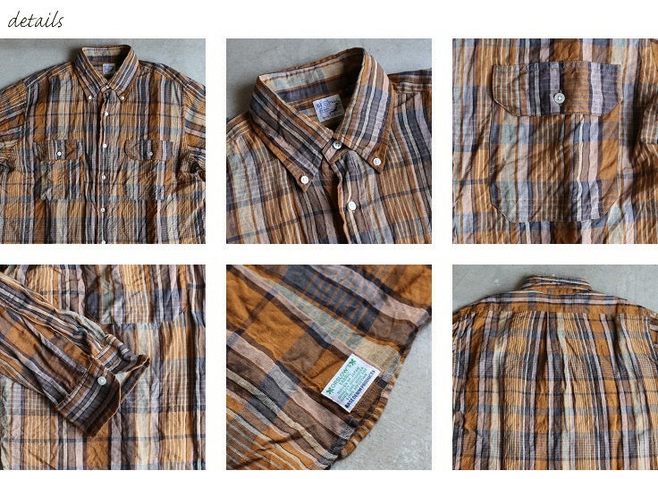 orSlow LINEN B.D SAFARI SHIRTS (ORANGE CHECK)