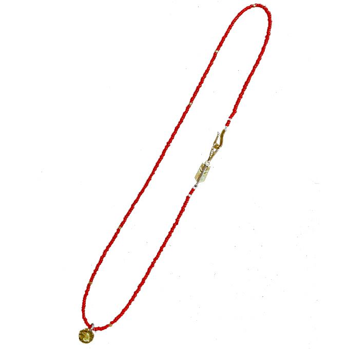 LARRY SMITH ANTIQUE RED GLASS BEAD NECKLACE Gold