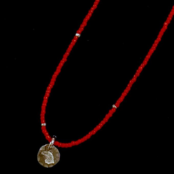 LARRY SMITH ANTIQUE RED GLASS BEAD NECKLACE Silver