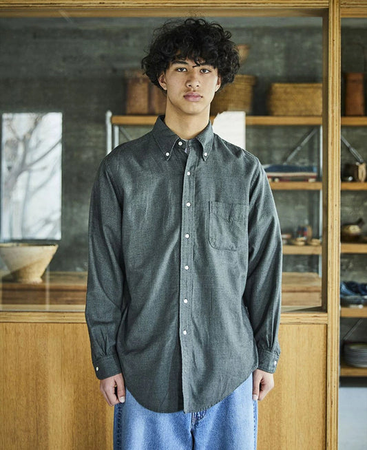 orSlow STANDARD BUTTON DOWN SHIRT SOFT SUBTLY BRUSHED MINI CHECK CHARCOAL GRAY
