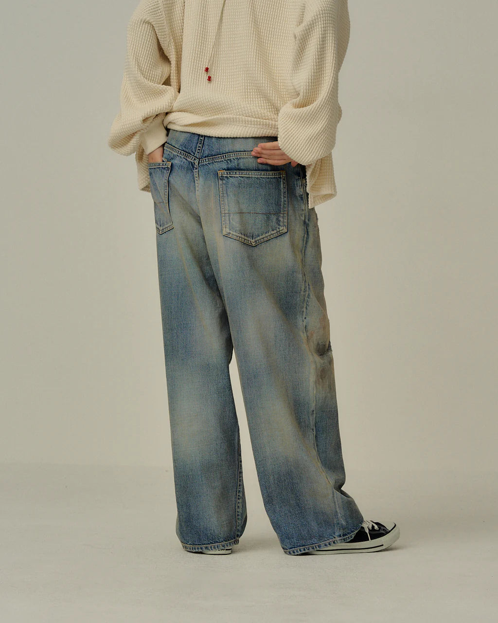 ANCELLM  DENIM PANTS #01 AGING01 (INDIGO)