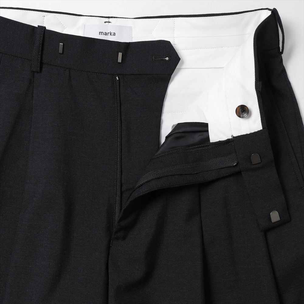 marka Two Tuck Baggy Trousers Wool Tropical Washer