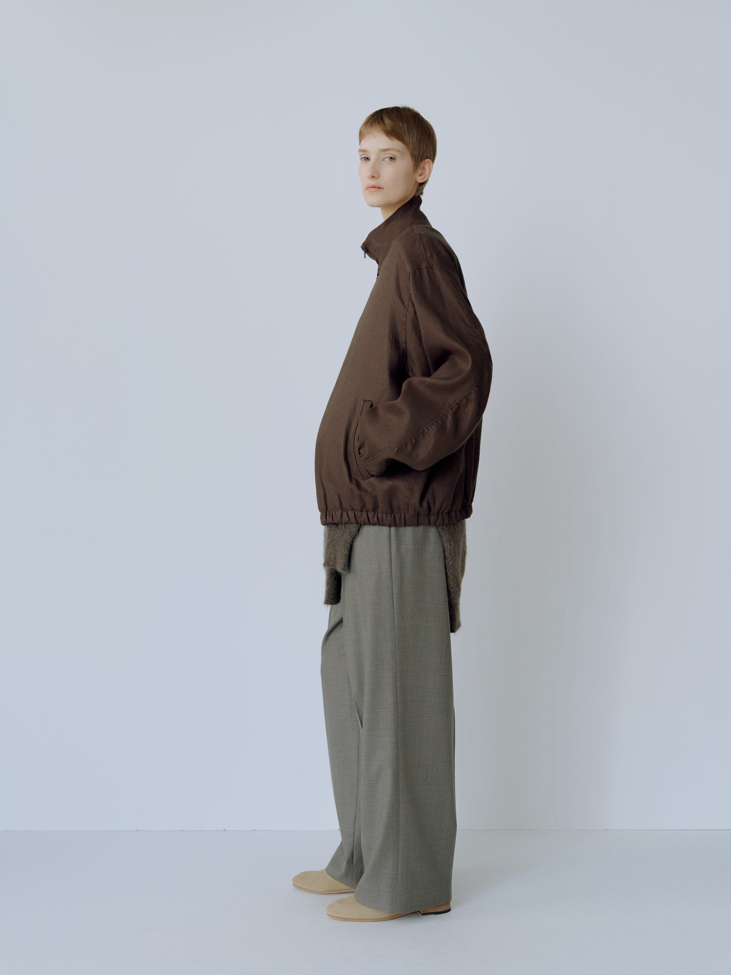 ssstein LIGHT LINEN SHIRRED LIGHT ZIP JACKET