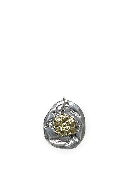 LARRY SMITH LEAF STAMPED ROSE PENDANT 18K GOLD ACCENT