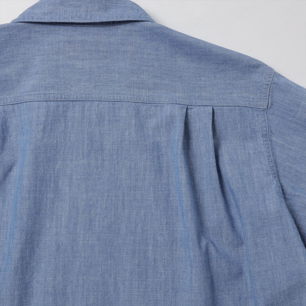Unlikely Open Collar Work Chambray with Flower – unexpected store