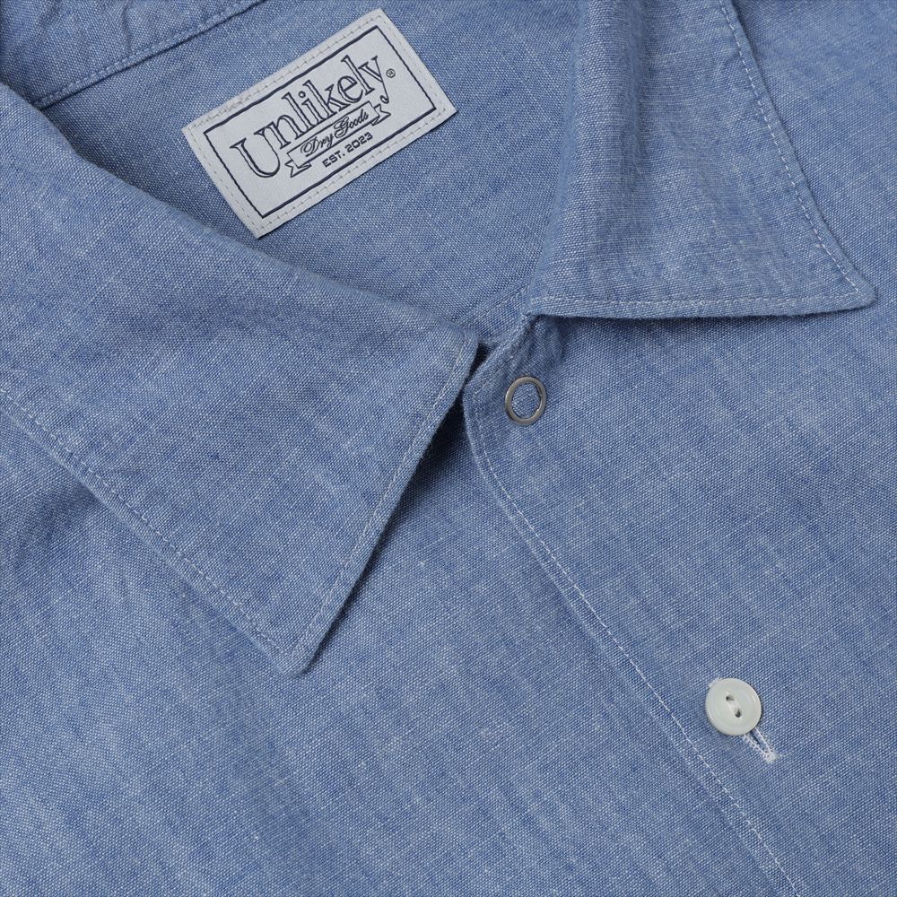 Unlikely Open Collar Work Chambray with Flower – unexpected store