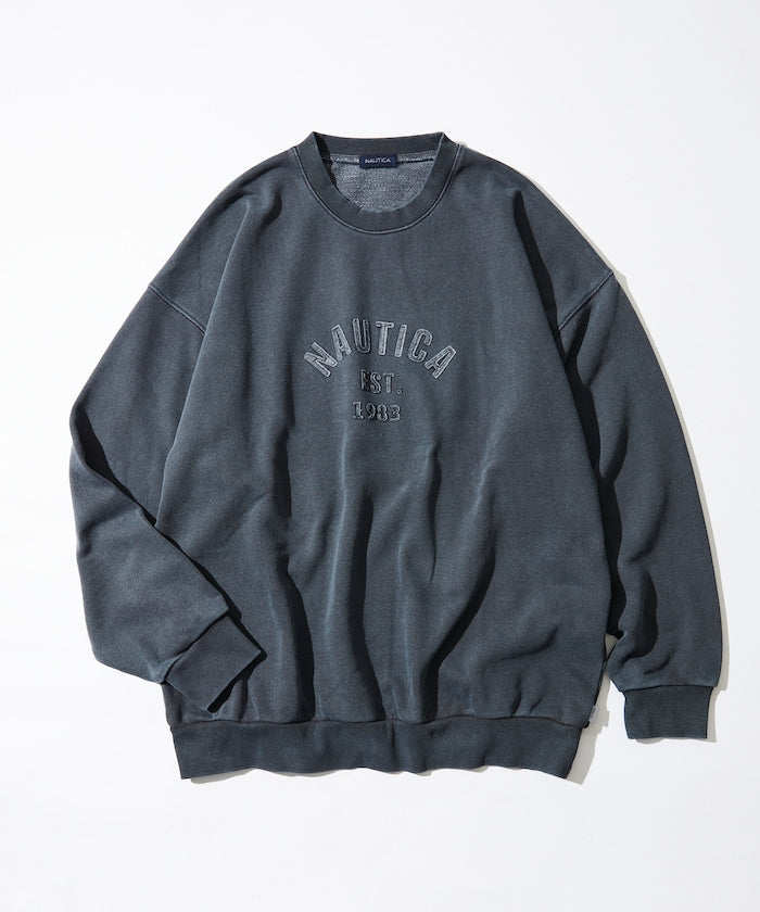 NAUTICA JAPAN Pigment Dyed Felt Patch Arch Logo Crewneck Sweatshirt