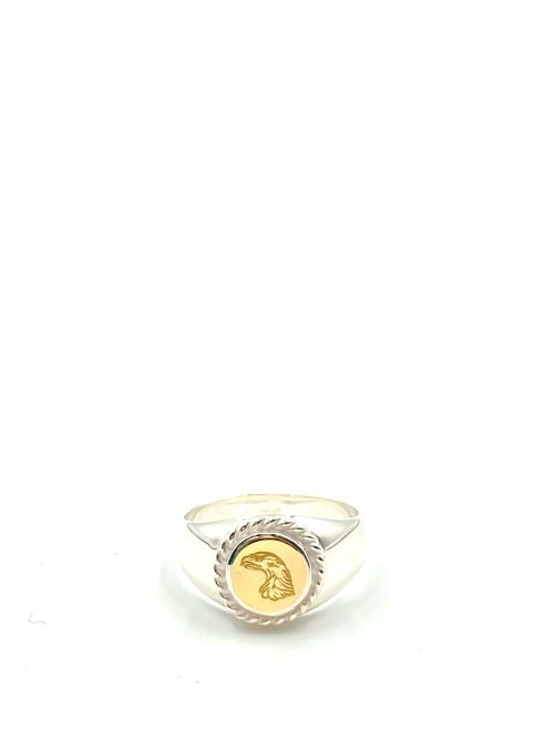 LARRY SMITH EAGLE HEAD STAMPED RING (18K GOLD ACCENT)