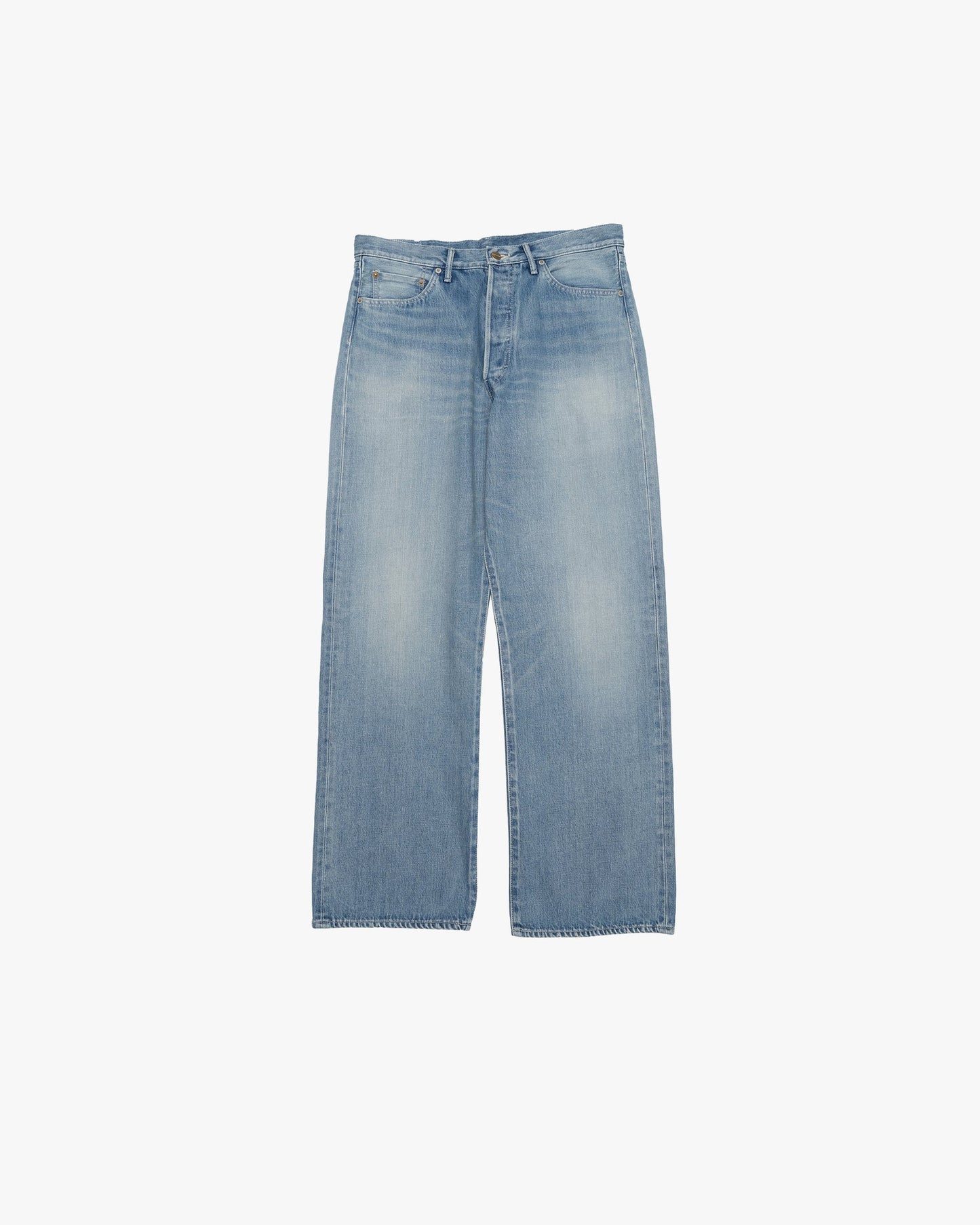 Graphpaper Selvage Denim Five Pocket Wide Straight Pants - LIGHT FADE