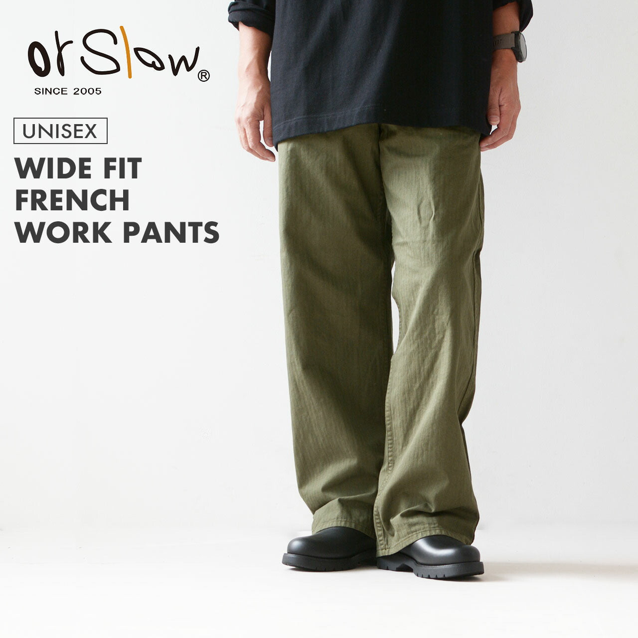 orSlow WIDE FIT FRENCH WORK PANTS Army Green